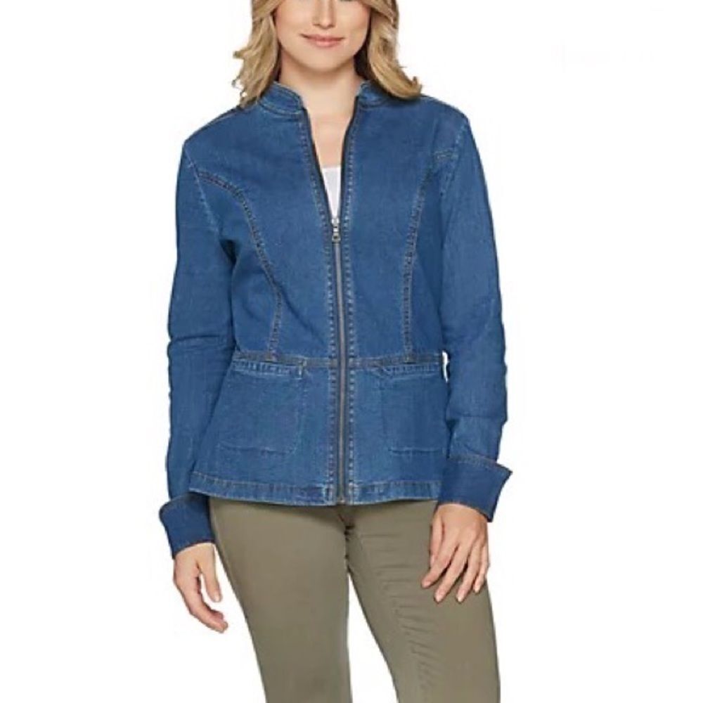 Denim & Co. Stretch Denim Long Sleeve Zip Front Jean Jacket
